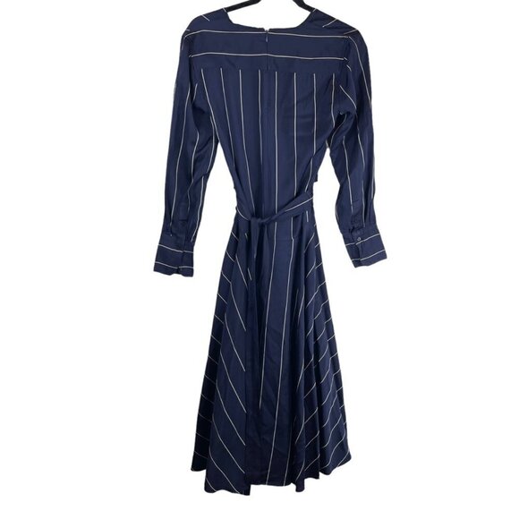 La Ligne New York Sadie Striped V Neck Long Sleeve Midi Dress Navy Blue White S - Picture 12 of 13